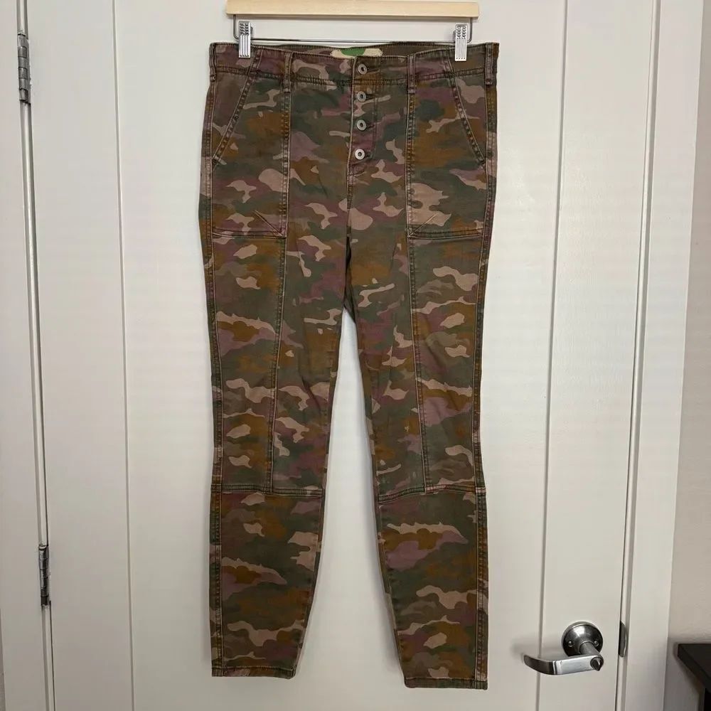 Anthropologie Jefferson Slim Pants Womens Size 29 Utility Green Camo Button Fly